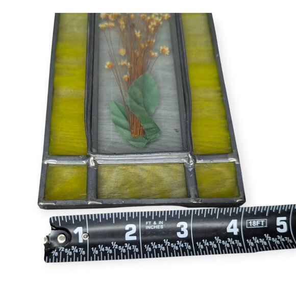 Rectangular Stained Leaded Glass Panel with Dried Floral Accent 8" x 4" x 1/2" - Picture 11 of 12